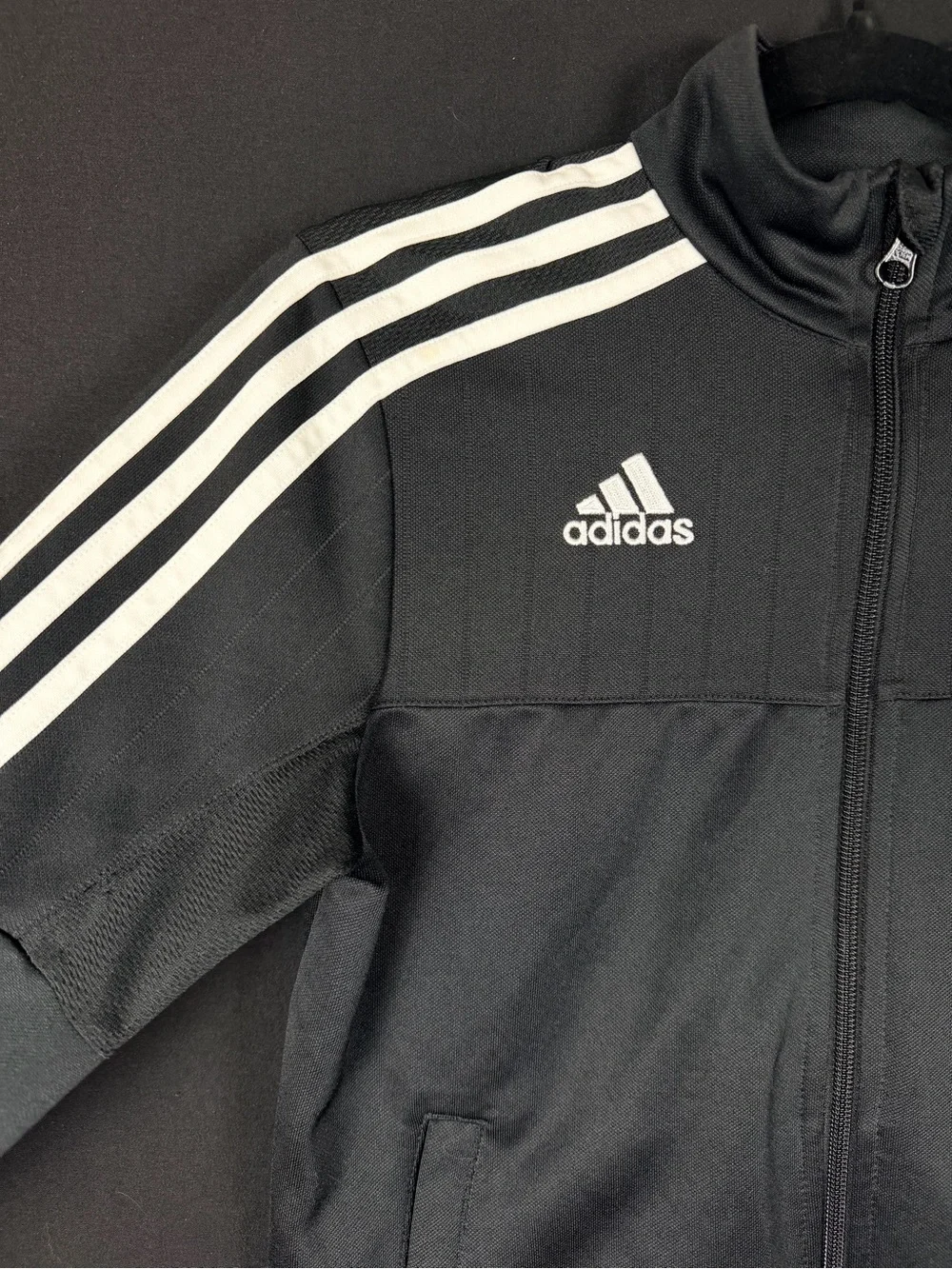 adidas Jacket Boys M Zip up Track Black 3 White Stripes Climacool Breathable